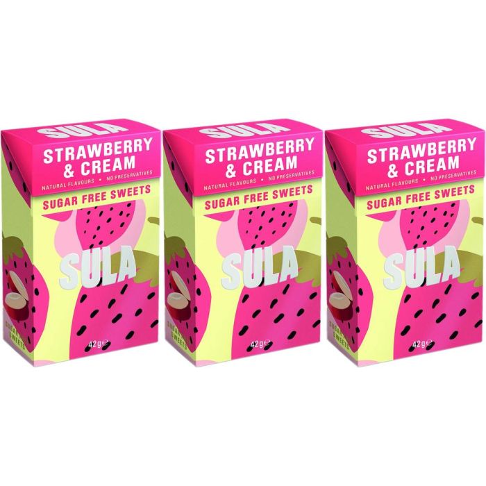 Sula Sugar Free Strawberry & Cream Sweets 42g - Pack of 3