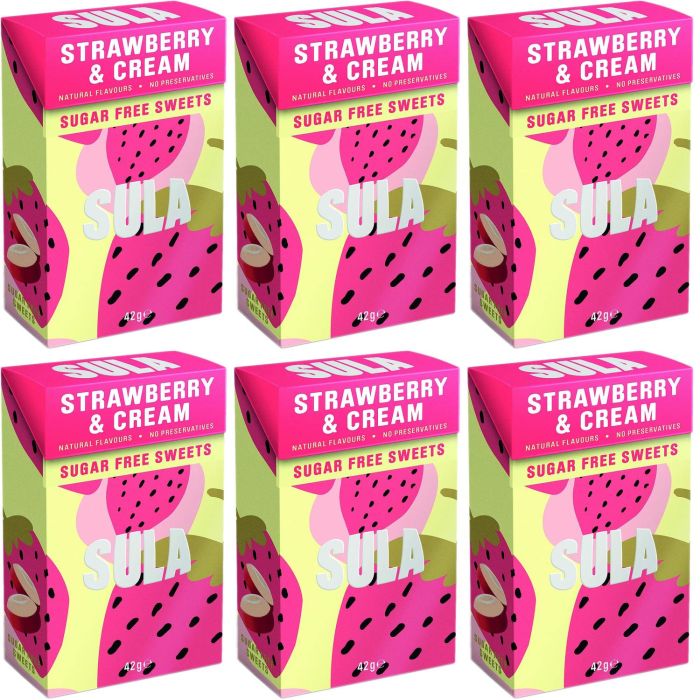 Sula Sugar Free Strawberry & Cream Sweets 42g - Pack of 6