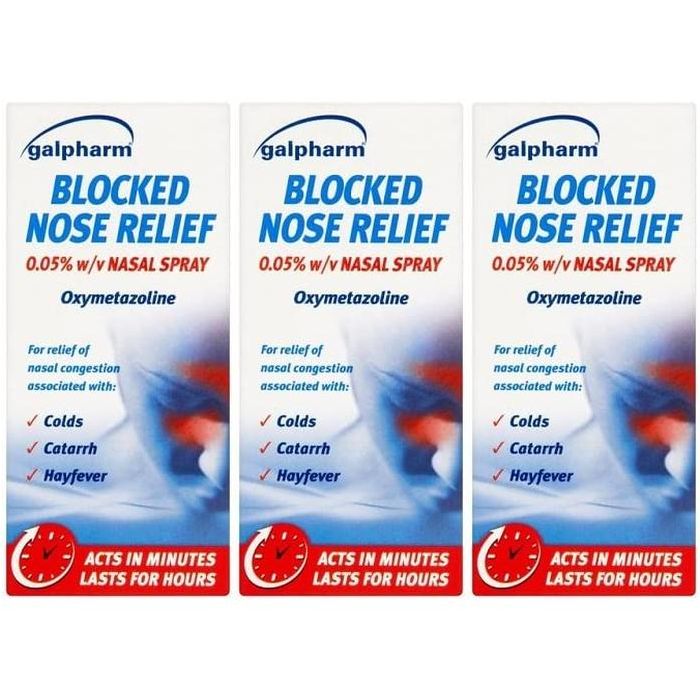 Galpharm Blocked Nose Relief Nasal Spray 15ml bottle on a clean surface
