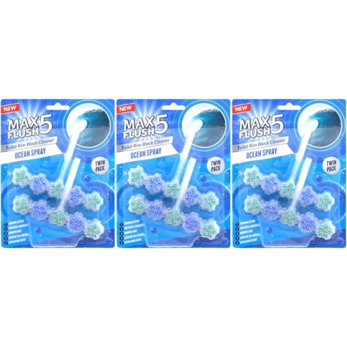 Max Flush 5 Ocean Spray Toilet Rim Block Cleaner Twin Pack - Pack of 3