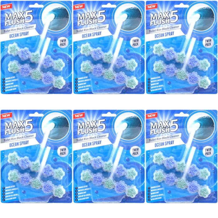 Max Flush 5 Ocean Spray Toilet Rim Block Cleaner Twin Pack - Pack of 6