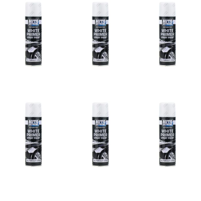 Rapide Auto Extreme All Purpose Spray Paint Can White Primer Finish 250ml - Pack of 6