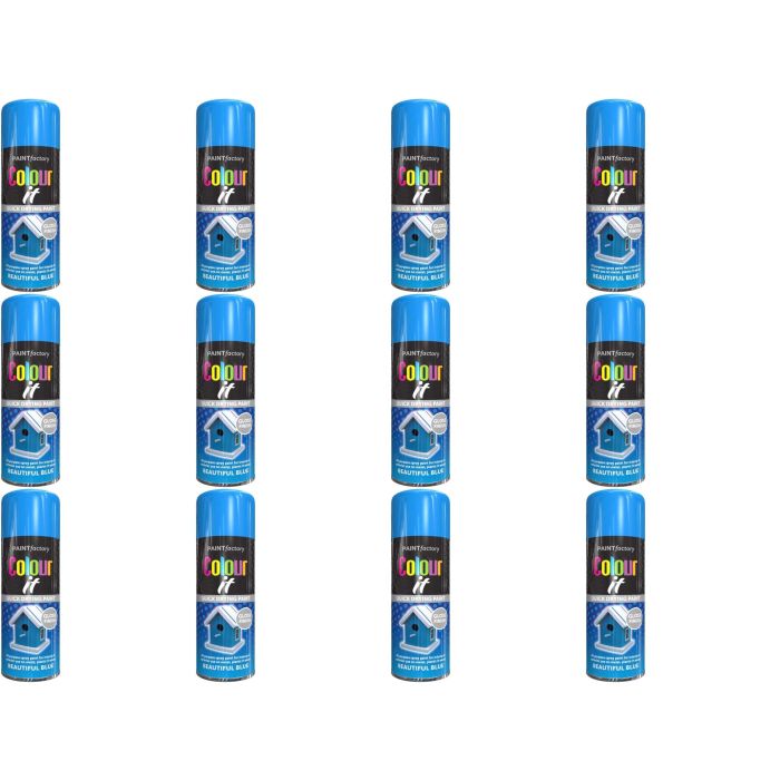 Paint Factory Colour It Quick Drying Spray Blue Gloss Finish 400ml - Pack of 12