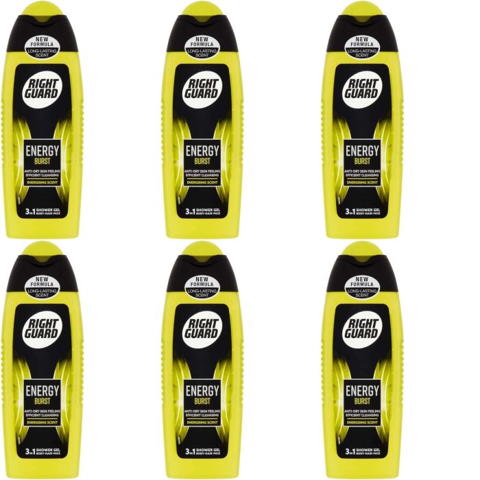 Right Guard 3-in-1 Shower Gel Energy Burst 250ml - Pack of 6