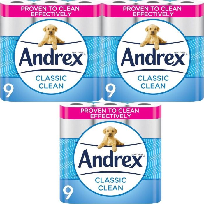 Andrex Complete Clean Toilet Tissue 9 Standard Rolls