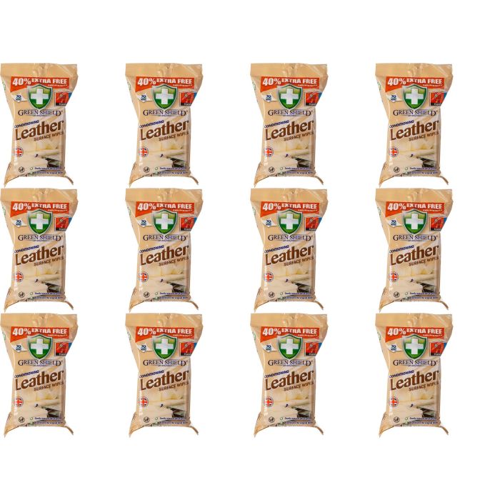 Greenshield Leather Wipes - 70 Wipes - Pack of 12