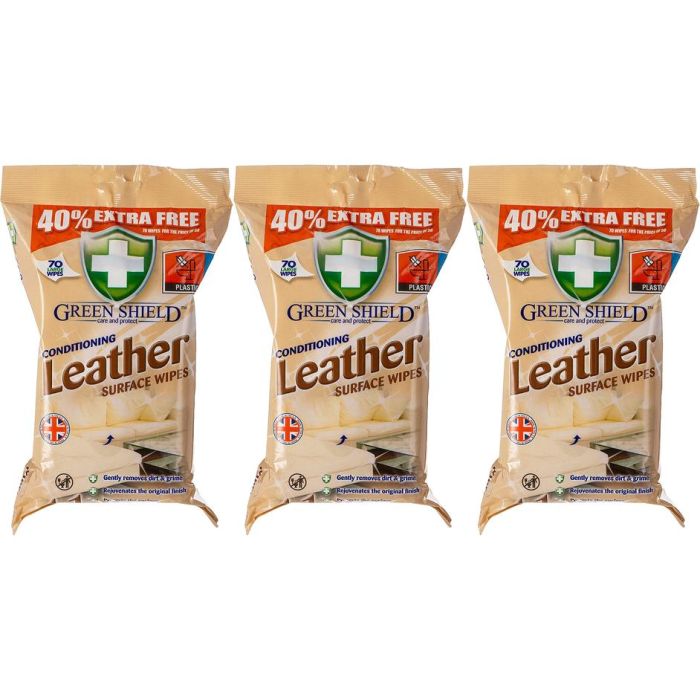 Greenshield Leather Wipes - 70 Wipes - Pack of 3