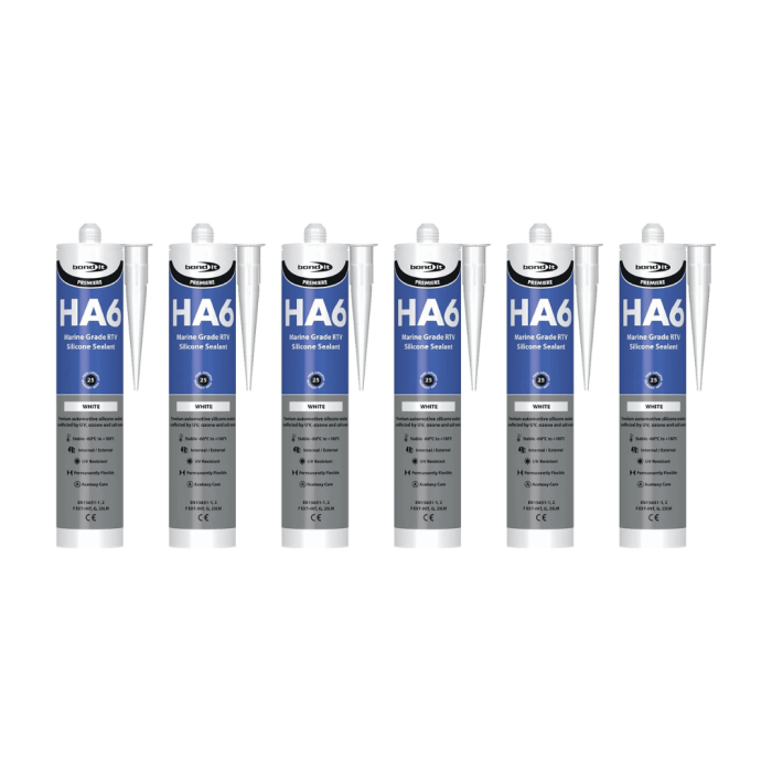Bond It Premiere HA6 Marine Grade RTV Silicone Sealant White 310ml - Pack of 6