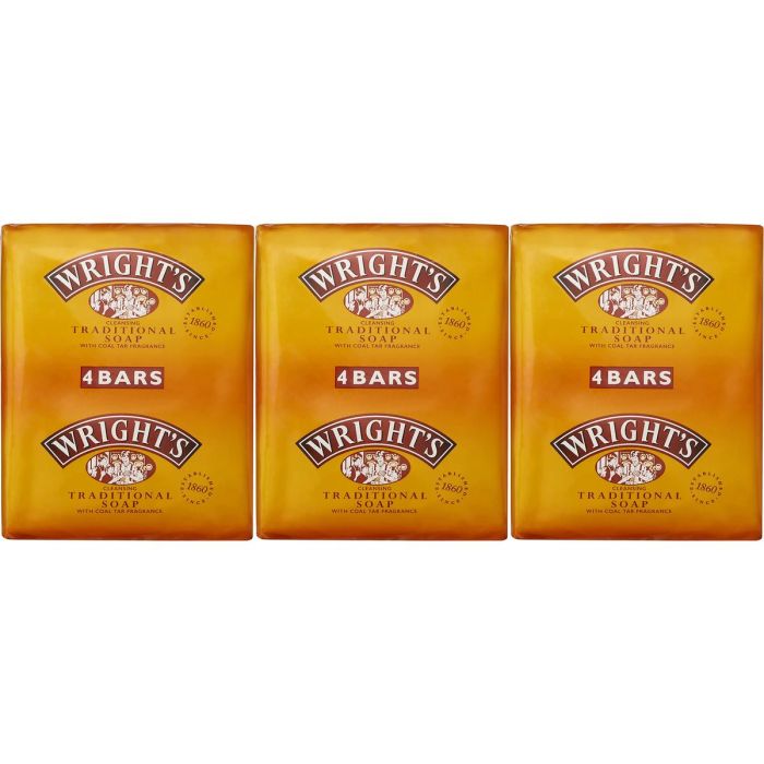 Wrights Traditional Soap with Coal Tar Fragrance 4 Bars - Pack of 3