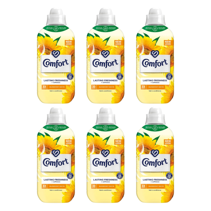 Comfort Sunshiny Days Fabric Conditioner Lasting Freshness + Softness 33 Washes 990ml - Pack of 6
