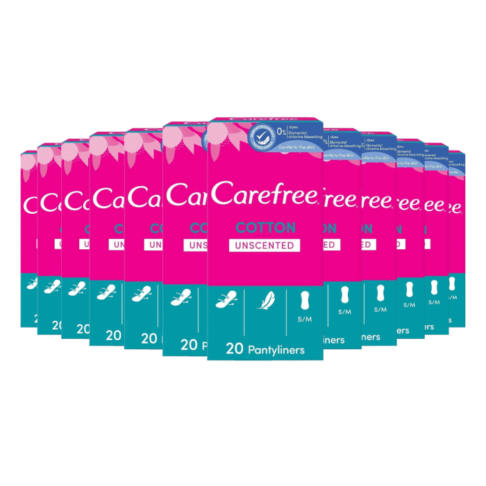 Carefree Cotton Pantyliners Unscented 20 Pack - Pack of 12
