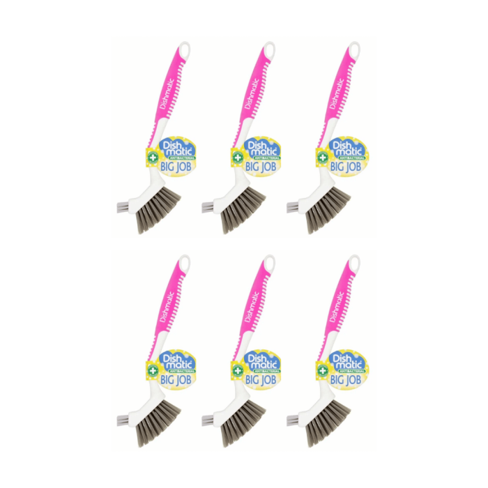 Dishmatic Cleaning Anti-bacterial Big Job Pink Brush - Pack of 6