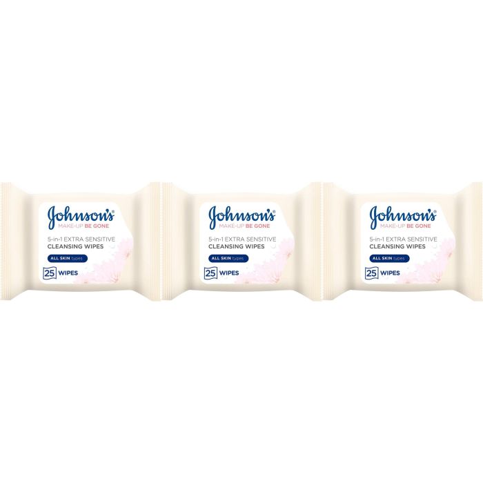 Johnsons Makeup Be Gone Extra Sensitive Wipes - 25 Wipes - Pack of 3