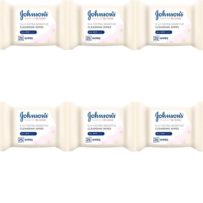 Johnsons Makeup Be Gone Extra Sensitive Wipes - 25 Wipes - Pack of 6