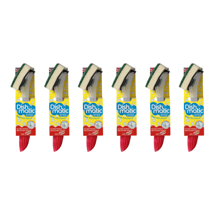 Dish Matic Washing Up Brush Sponge With Liquid Dispenser - Pack of 6