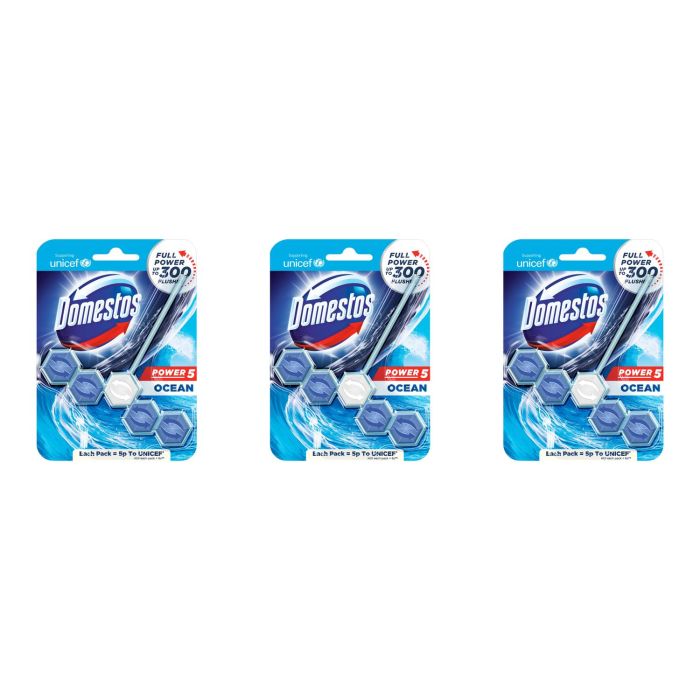 Domestos Power 5 Toilet Rim Blocks Ocean - Pack of 3