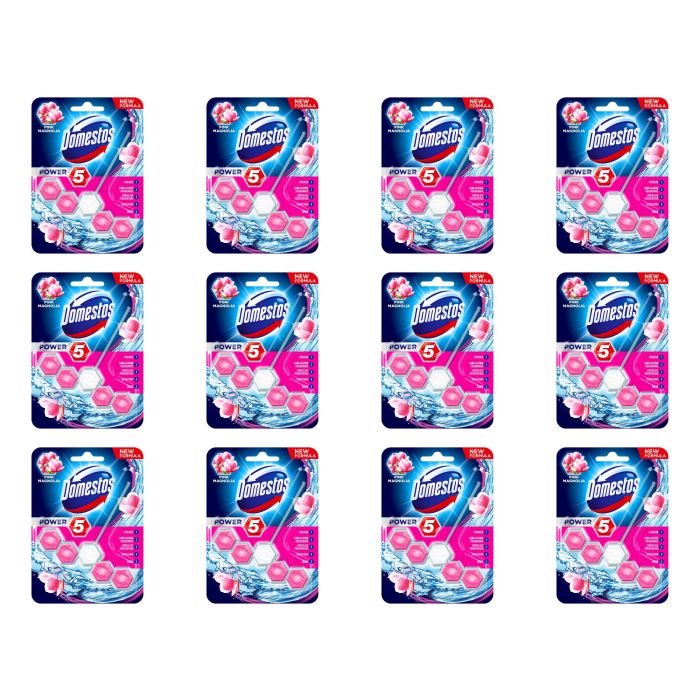 Domestos Power 5 Toilet Rim Block Pink Magnolia 55g - Pack of 12