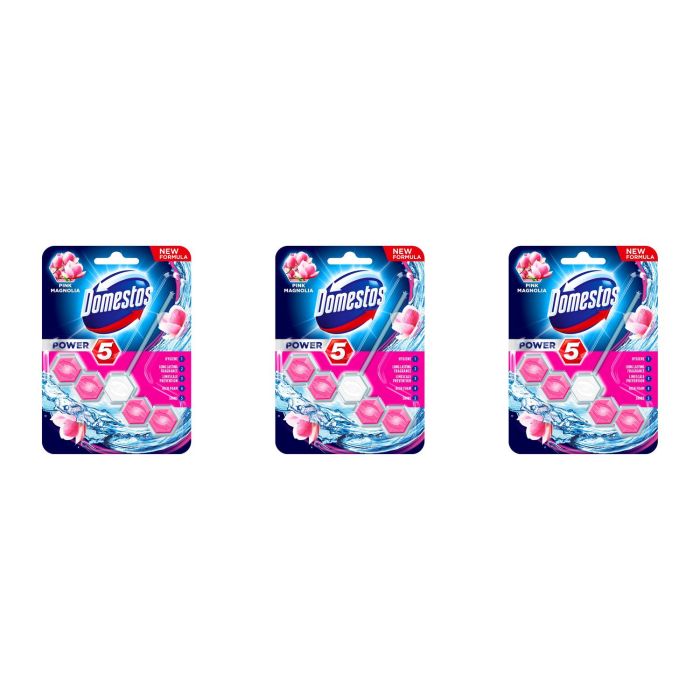 Domestos Power 5 Toilet Rim Block Pink Magnolia 55g - Pack of 3