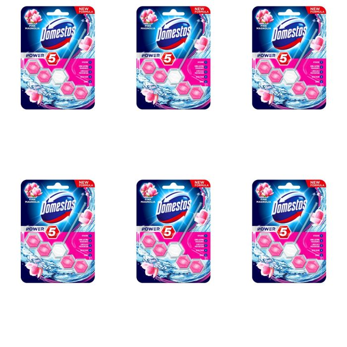 Domestos Power 5 Toilet Rim Block Pink Magnolia 55g - Pack of 6