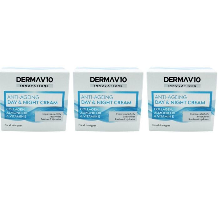 Derma V10 Day & Night Cream Anti-Ageing Collagen Almond Oil & Vitamin E 50ml - Pack of 3