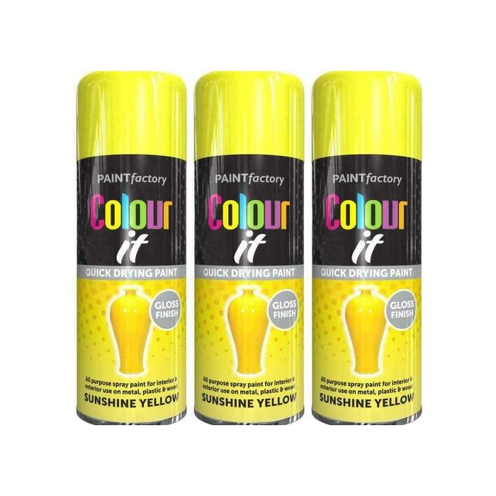 Paint Factory Colour It Primer Sunshine Yellow Gloss Finish 400ml - Pack of 3