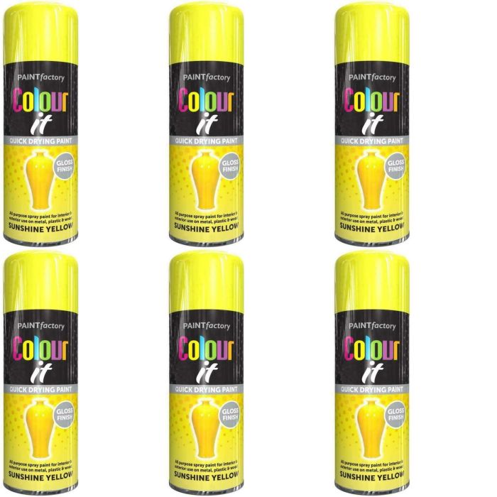 Paint Factory Colour It Primer Sunshine Yellow Gloss Finish 400ml - Pack of 6