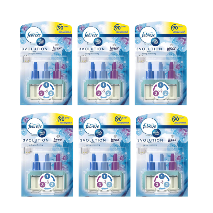 Febreze Ambi Pur 3Volution Plugin Diffuser Refill Spring Awakening With Lenor - Pack of 6