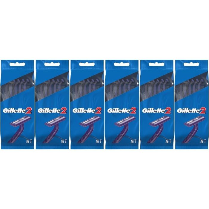 Gillette 2 Disposable Razor For Men 5 Units - Pack of 6