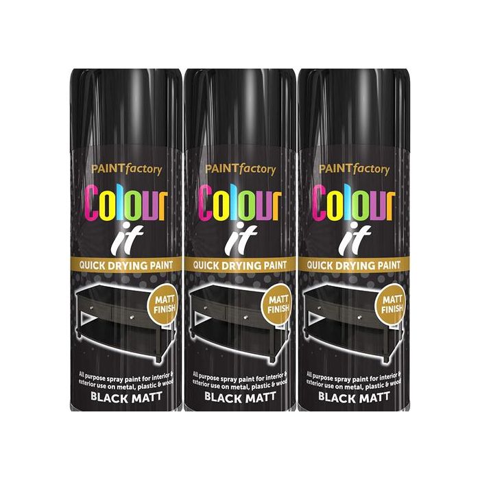 Paint Factory Colour It Black Matt Spray Paint 400ml - Pack of 3