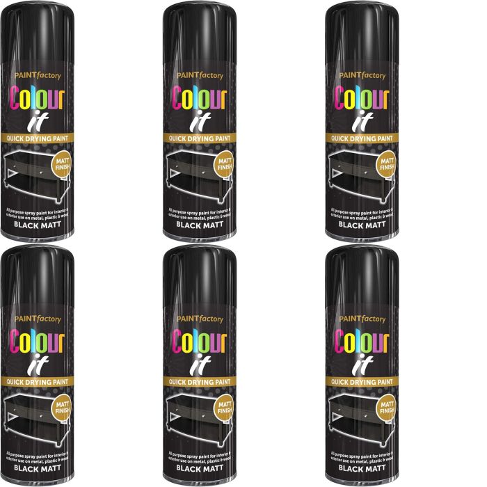Paint Factory Colour It Black Matt Spray Paint 400ml - Pack of 6