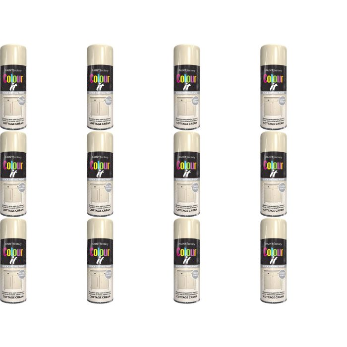 Paint Factory All Purpose cottage Cream Gloss Finish Spray 400ml - Pack of 12