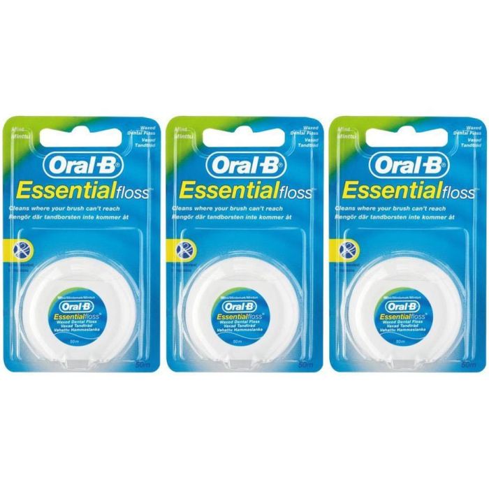 Oral B Essential Waxed Mint Floss 50m - Pack of 3