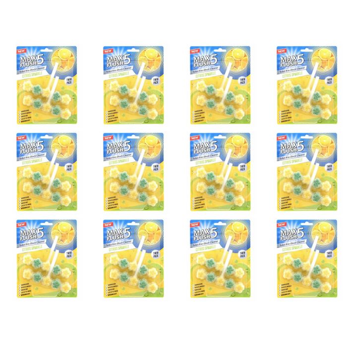 Max Flush Citrus Sparkle Toilet Rim Block Cleaner Twin Pack - Pack of 12