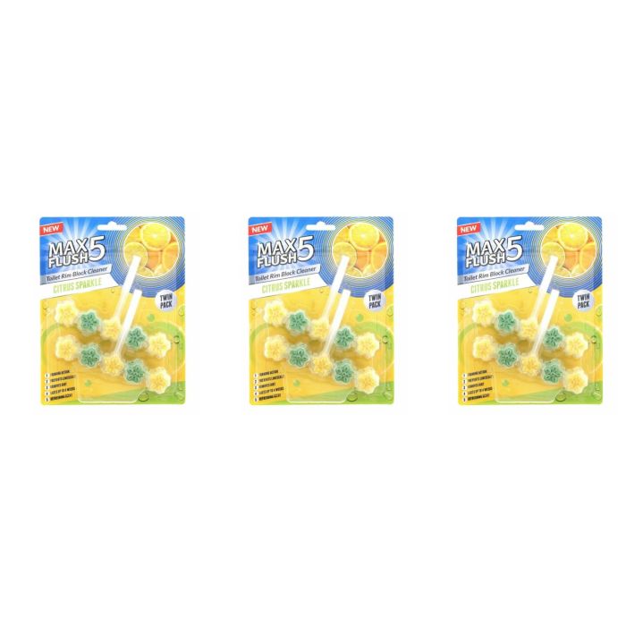 Max Flush Citrus Sparkle Toilet Rim Block Cleaner Twin Pack - Pack of 3