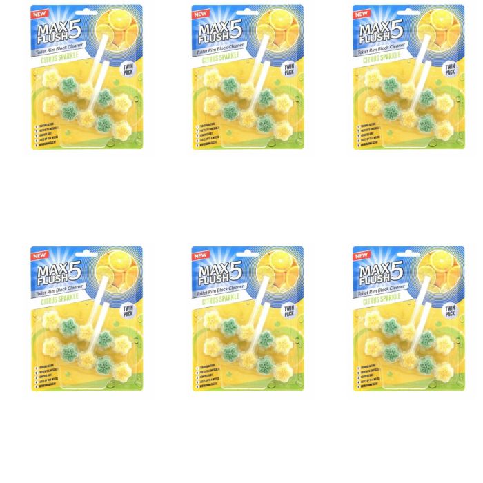 Max Flush Citrus Sparkle Toilet Rim Block Cleaner Twin Pack - Pack of 6