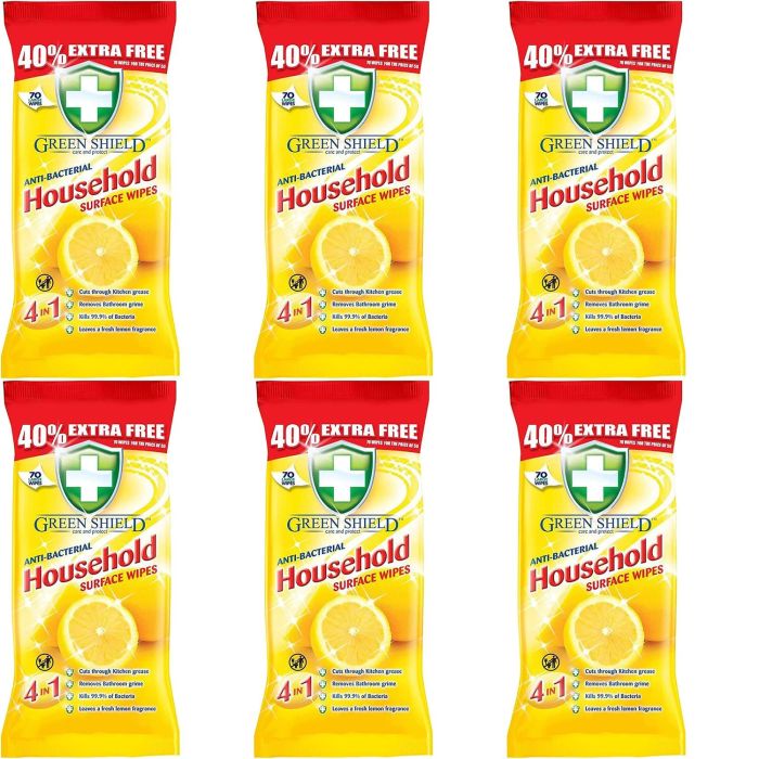 Greenshield Anti Bacterial Household Surface Wipes 70Wipes - Pack of 6