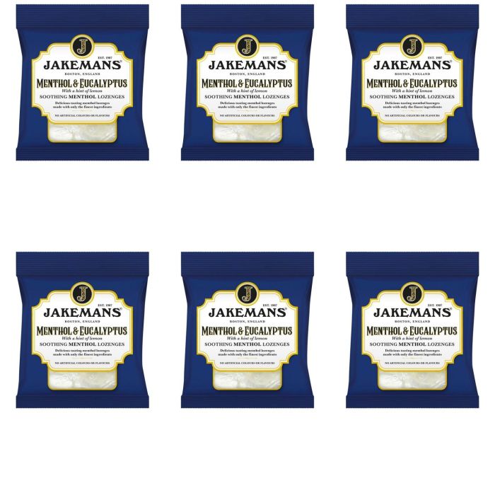 Jakemans Throat and Chest Menthol Sweets Menthol and Eucalyptus 73g - Pack of 6