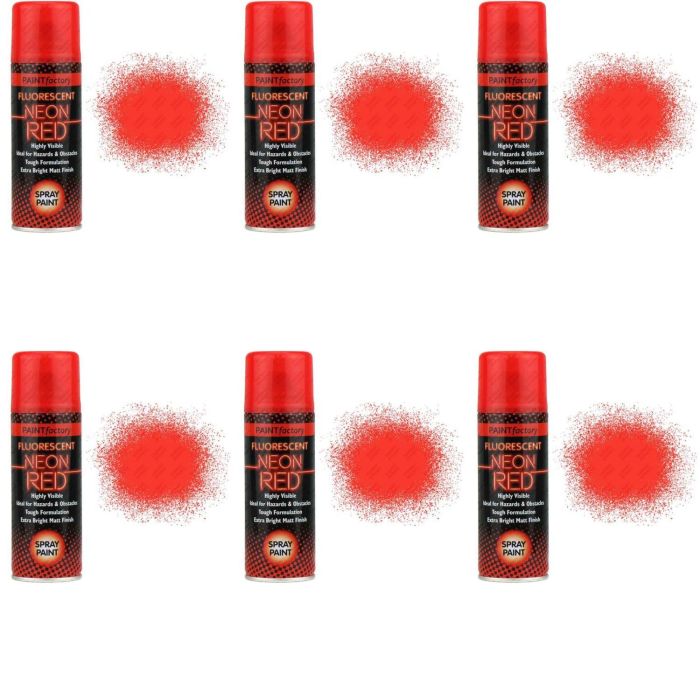 Paint Factory Fluorescent Neon Red Spray Paint 200ml - Pack of 6