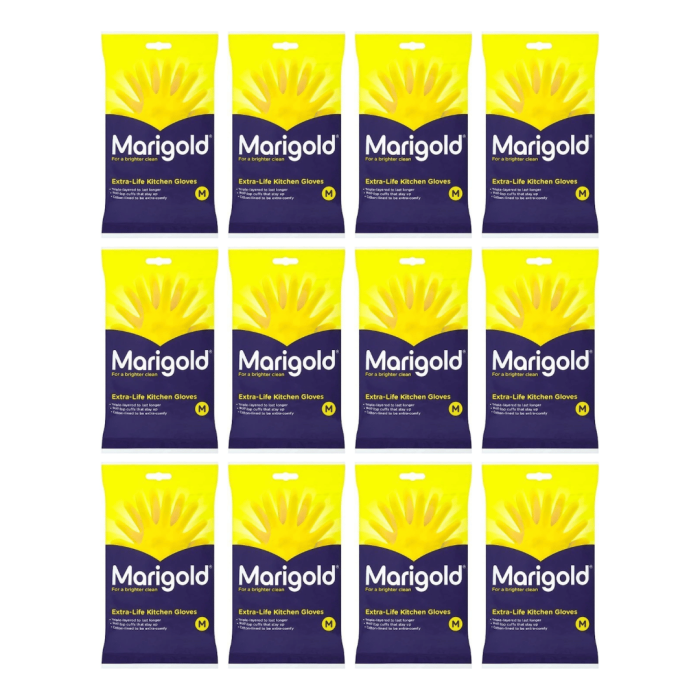 Marigold Kitchen Gloves Extra Life For A Brighter Clean Medium Size - Pack of 12