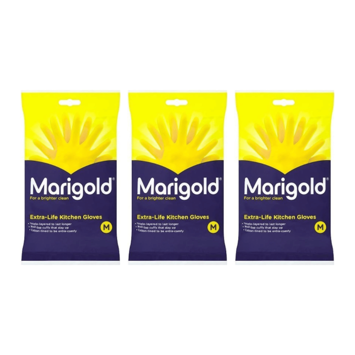 Marigold Kitchen Gloves Extra Life For A Brighter Clean Medium Size - Pack of 3