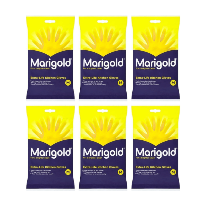 Marigold Kitchen Gloves Extra Life For A Brighter Clean Medium Size - Pack of 6