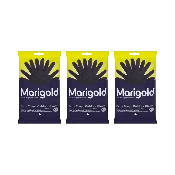 Marigold Extra Tough Outdoor Cleaning Rubber Gloves Extra Large Black - Pack of 3