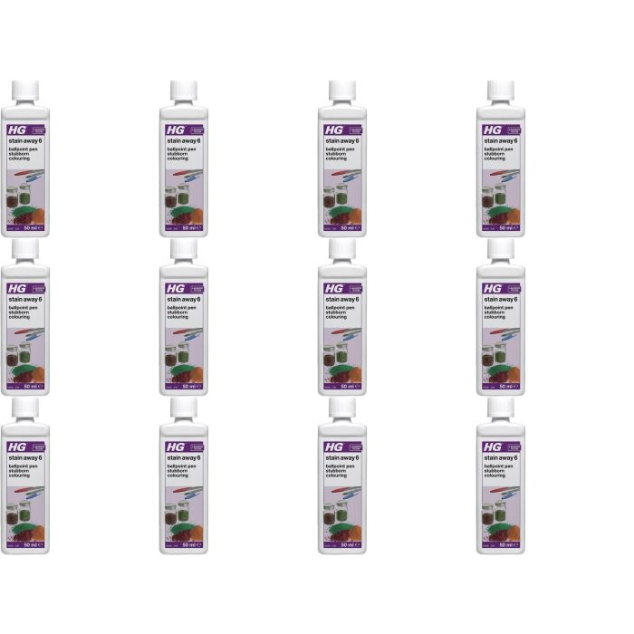 HG Stain Away 6, Removes Ballpoint Pen Ink, Stubborn Food & Colouring Marks 50ml - Pack of 12