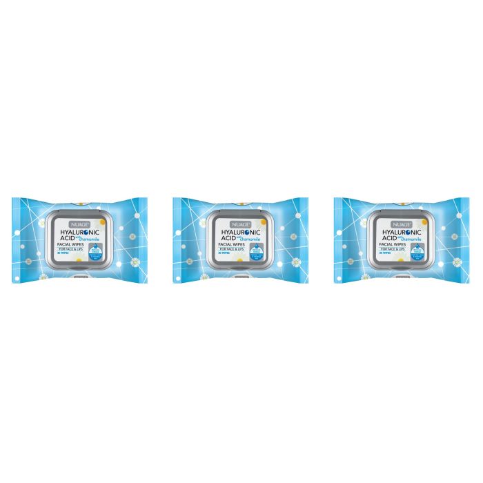 Nuage Hyaluronic Acid & Chamomile Refreshing Cleansing Facial Wipes 30 Wipes - Pack of 3