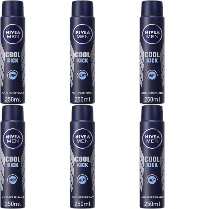 Nivea Men Cool Kick Anti-Perspirant Deodorant Spray 250ml - Pack of 6