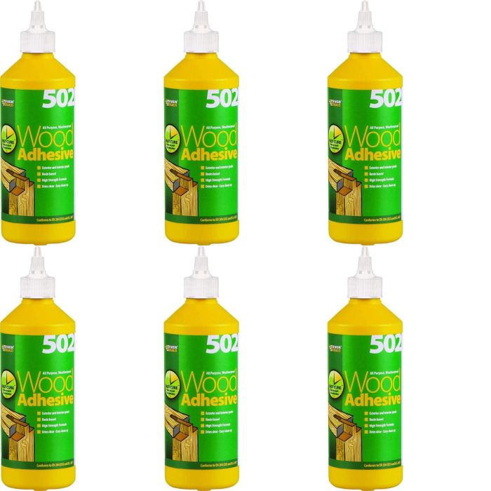 Everbuild 502 All Purpose Weatherproof Wood Adhesive Bottle 500ml - Pack of 6