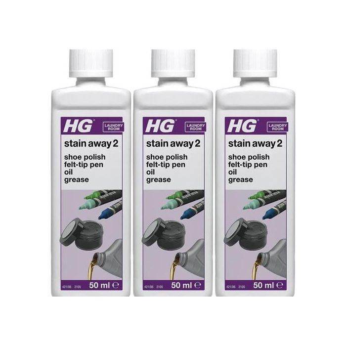 HG Stain Away 2 Removes Shoe Polish Felt-Tip Pen Oil & Grease 50ml - Pack of 3