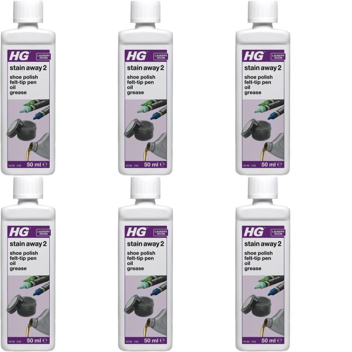 HG Stain Away 2 Removes Shoe Polish Felt-Tip Pen Oil & Grease 50ml - Pack of 6