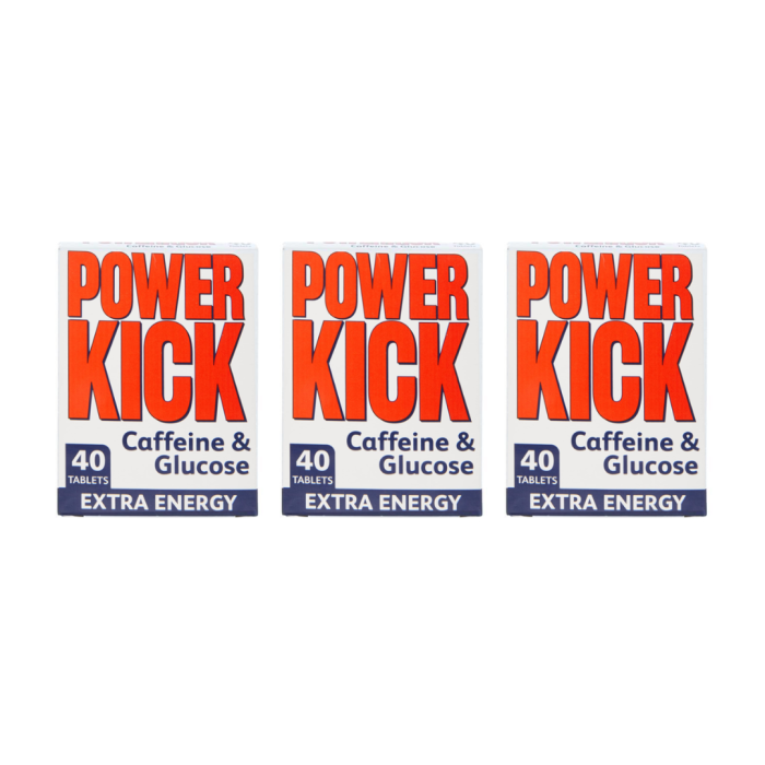 Power Kick Tablets Caffeine & Glucose 40 Tablets - Pack of 3