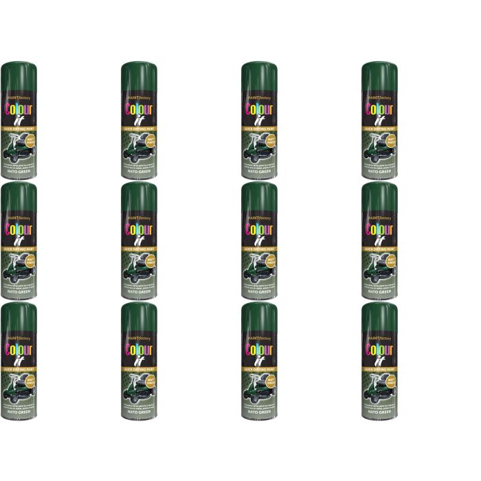 Paint Factory Colour It Quick Drying Spray Paint Nato Green Matt Finish 400ml - Pack of 12